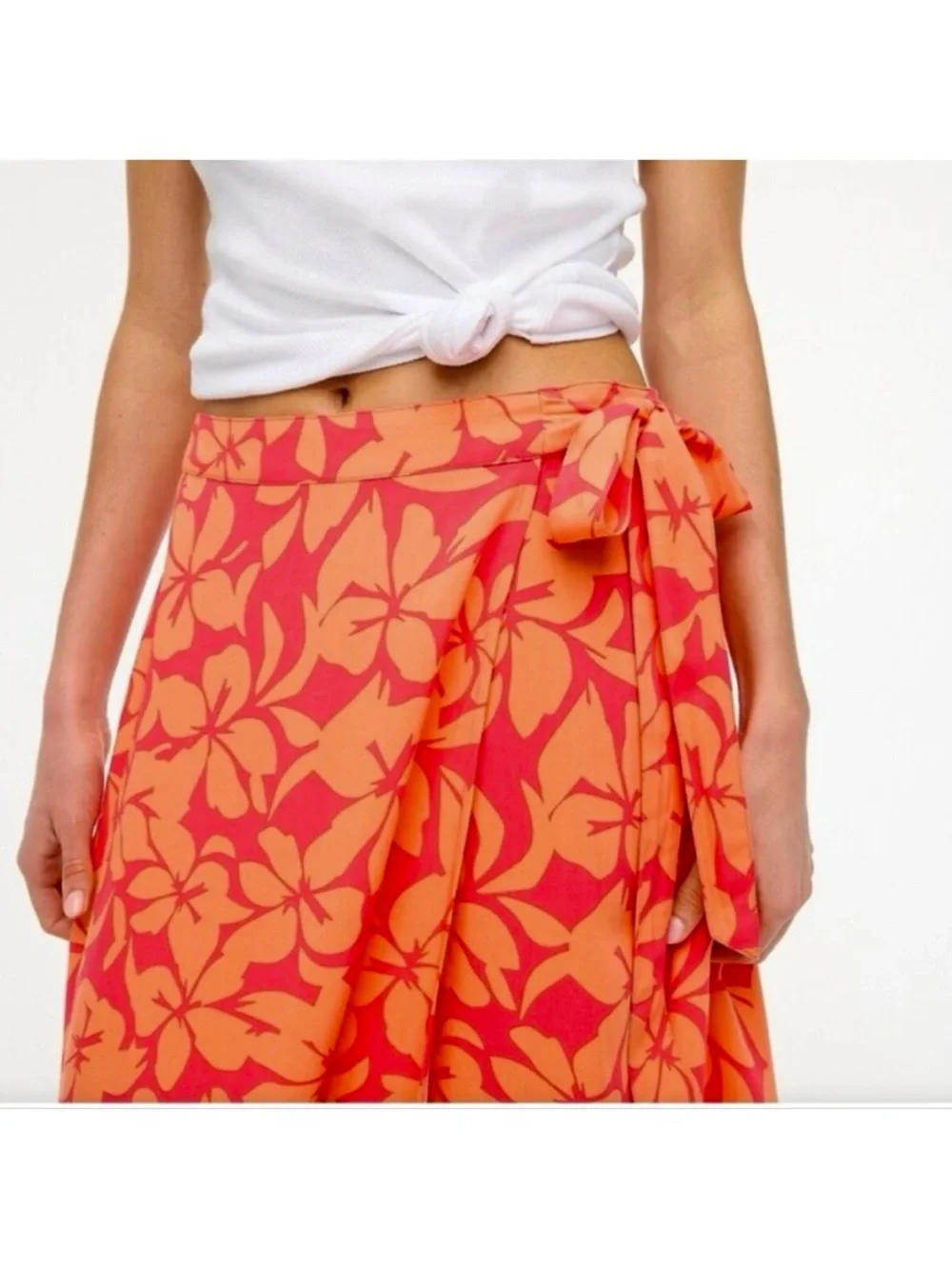 J. Crew Tropical Floral Faux Wrap Midi Skirt Size Large